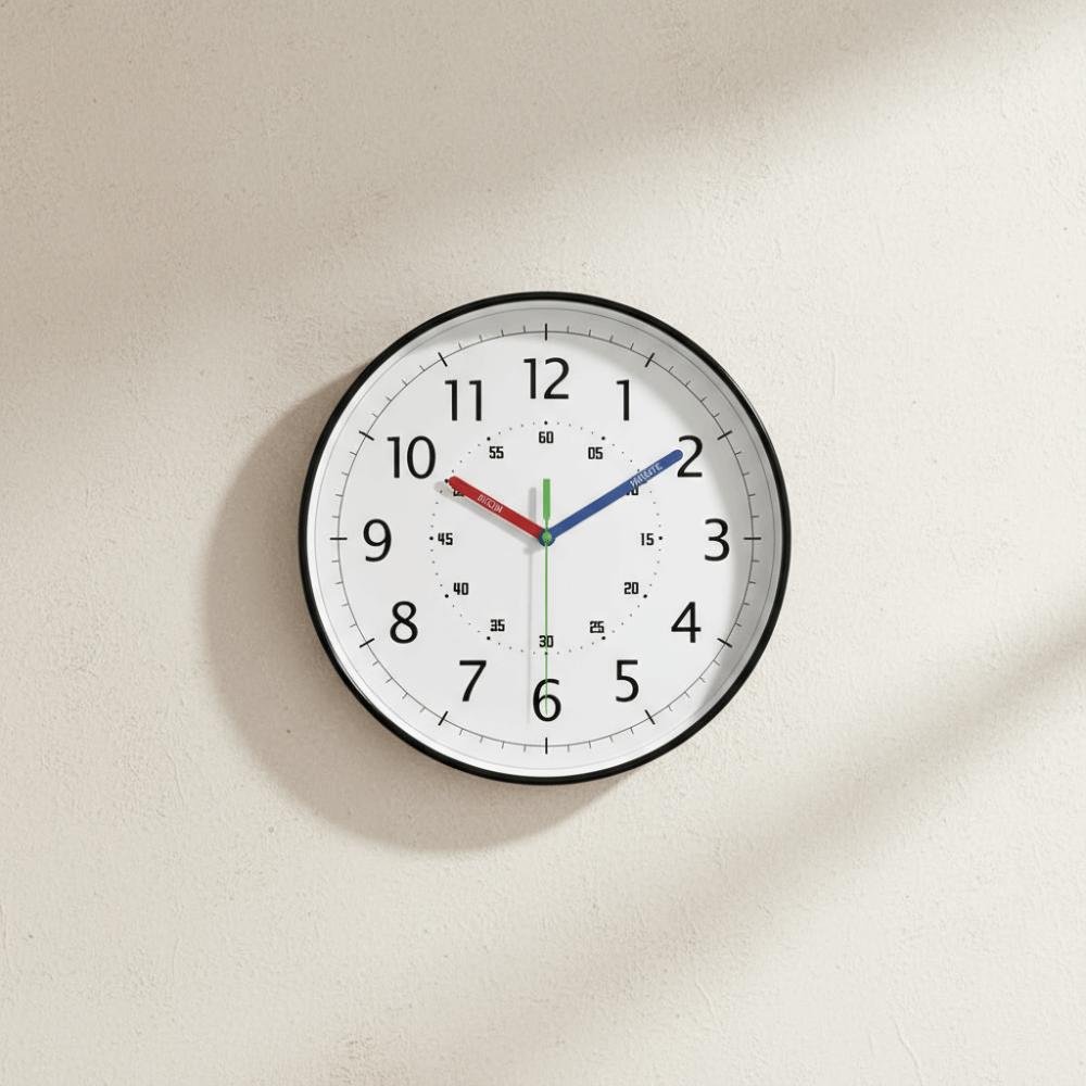 Mute Early Education Wall Clock Round Learning Wall Hanging Clock Electronic Color Clock  Office
