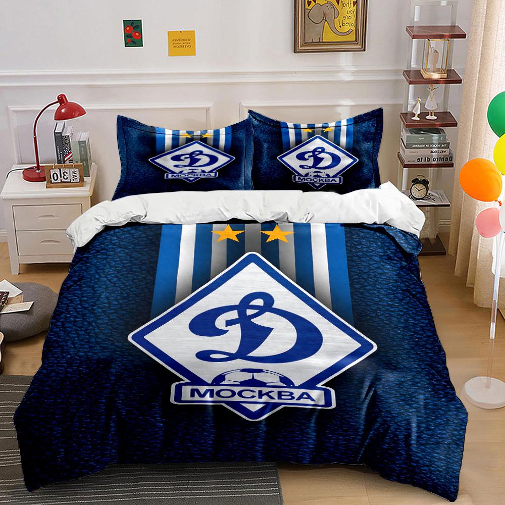 Blue Diamond Soccer Emblem with Stars Print Bedding Set Duvet Cover Pillowcases (1* Duvet Cover 2* Pillowcases Do Not Include Comforter)