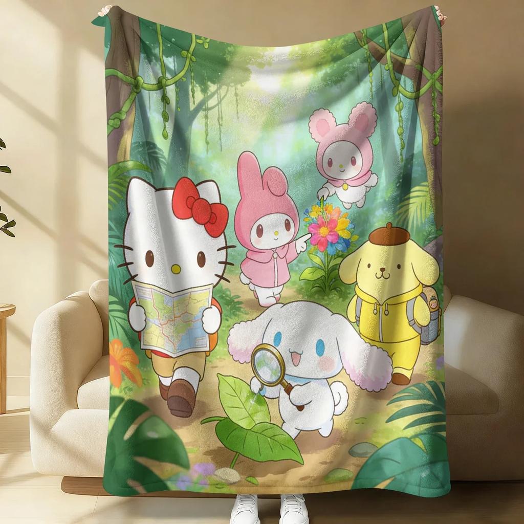 Sanrio Spring Forest Flannel Blanket Kawaii Hello Kitty Print Soft Warm Fluffy Throw Bed Sofa Cover Nap Office Shawl Summer