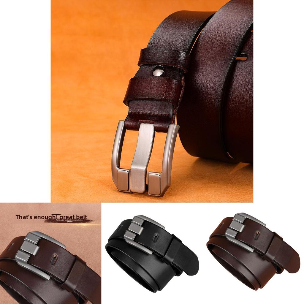 Classic Twolayer Leather Belt For Men With Geometric Design And Alloy Buckle