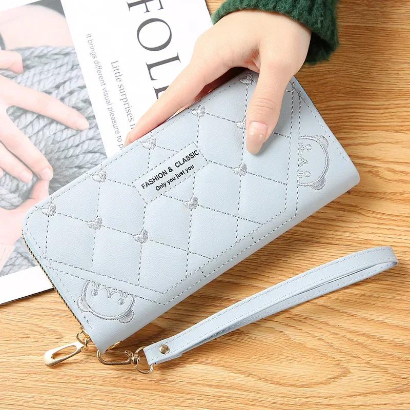 New Long Short Wallet Women's Fashion Credit Card Bag Purse Zipper Handbag Embroidered Heart Mobile Phone Money Coin Bag Case
