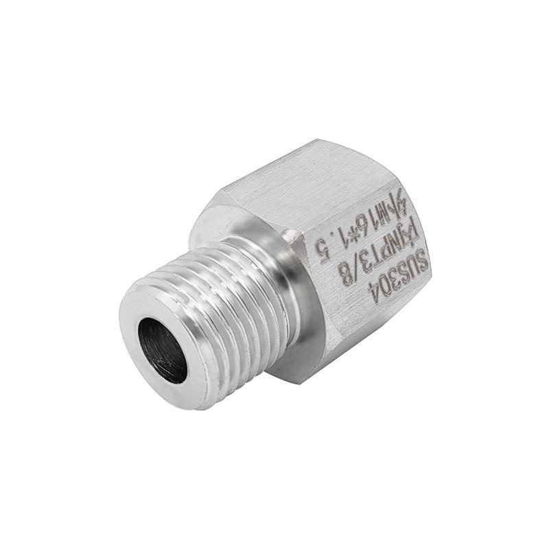 Stainless Steel Threaded Adapter, Female NPT 3/8 to Male M16x1.5 Metric-Imperial Reducer