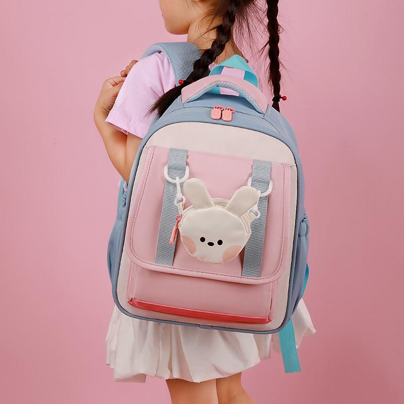 Nylon Preschooler Color Block Backpack With Cartoon Animal Pendant Small Bag