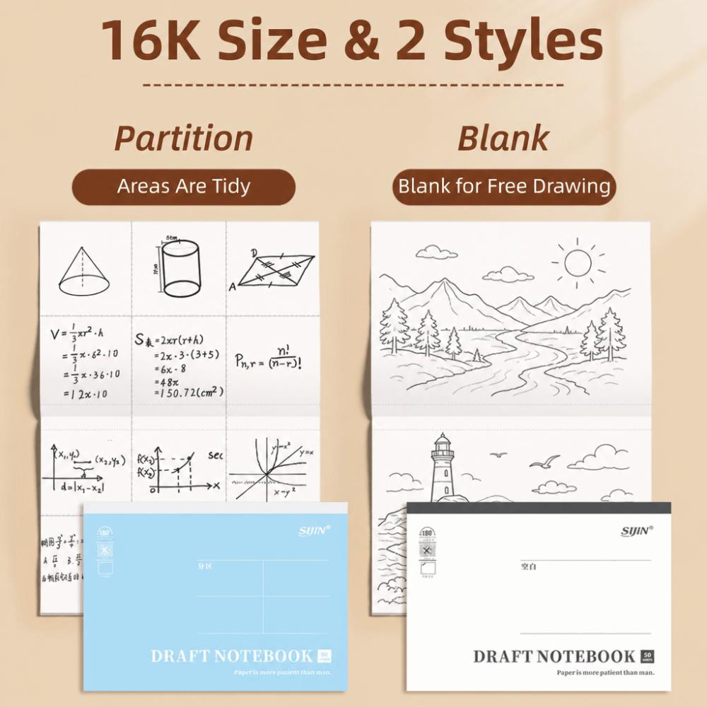 50 Sheets Flip-Up Draft Notebook 16K Note Paper Multi-purpose Draft Book  Students