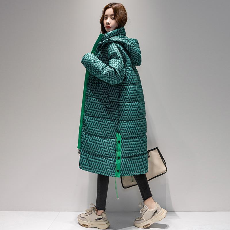 Осенне-зимняя женская однотонная клетчатая свободная повседневная утолщенная теплая длинная женская куртка с капюшоном