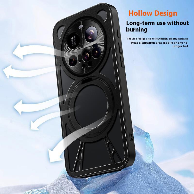 Чехол для Xiaomi 15 Ultra Магнитная подставка Полый отвод тепла Силикон+ПК+Металлический бампер Чехол для телефона