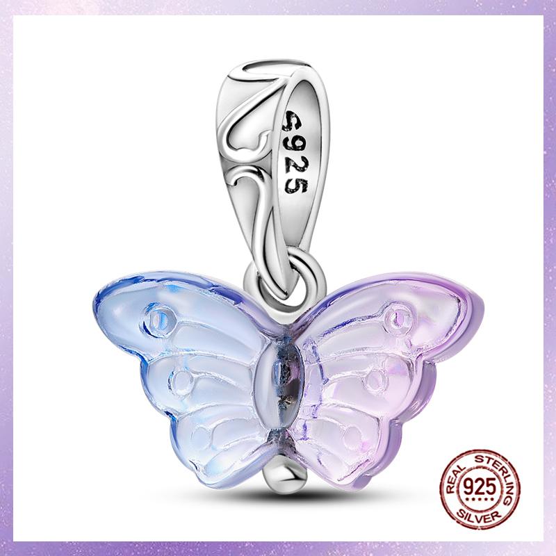 Фиолетовые Шармы Медный Fit Оригинальный Подвесной Браслет Бабочка Стекло Сердце Перо Клип Шарм Подвеска Светящаяся Бусина DIY Ювелирные Изделия