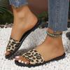 Новые летние женские сандалии с леопардовым принтом, универсальные шлепанцы на плоской подошве, большие размеры, пляжные женские тапочки с круглой головкой, женская обувь