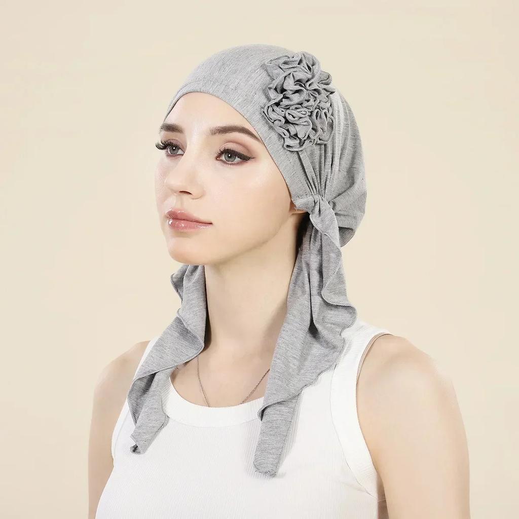 New Shimmer Pre-Tied Hat Women Muslim Hijab Turban Long Tail Headscarf Beanies Bonnet Hair Loss Chemo Cap Head Wrap Bandanas