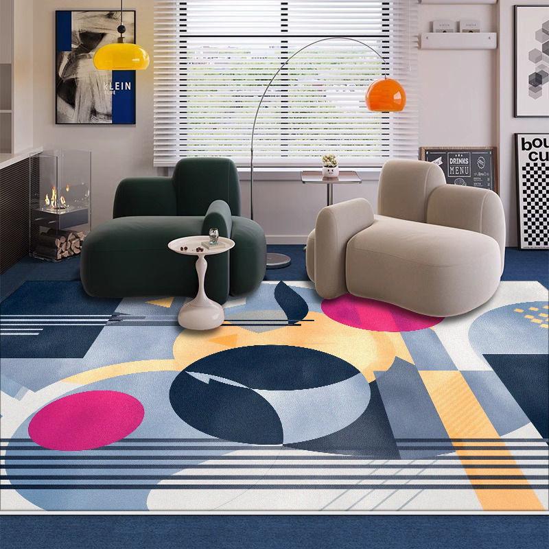 Modern Blue Geometric Carpet Living Room Decoration Sofa Area Coffee Tables Non-slip Rug Bedroom Bedside Soft Play Mat Washable