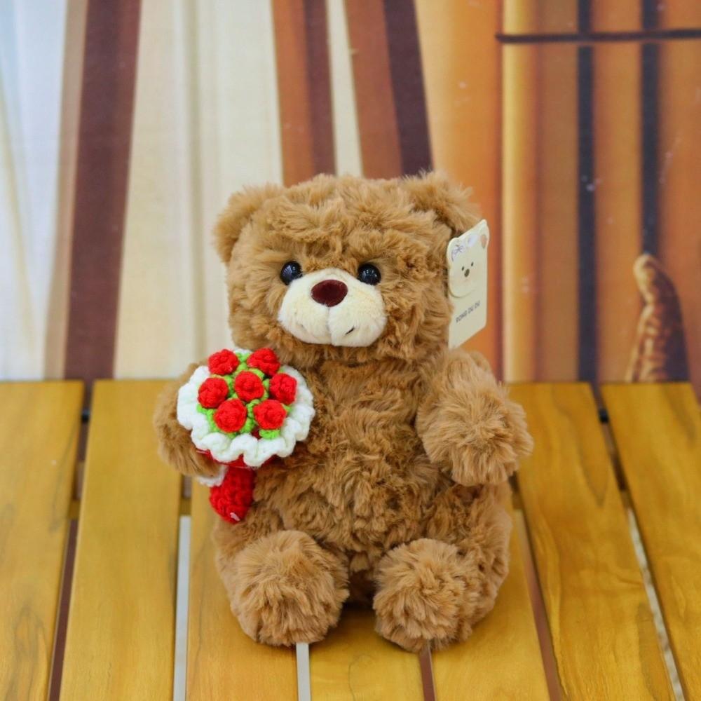 Romantic Bear Wear Rose Doll Woven Valentine's Day Ornament Gifts for Kids Rose Bear Doll  Shop