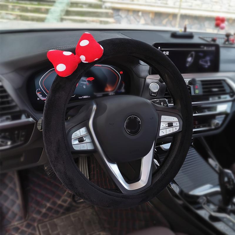 Cute Cartoon Car Pillow Red Dot Bow Universal Auto Seat Headrest Neck Waist Support Seatbelt Cover Car Accessories for Women