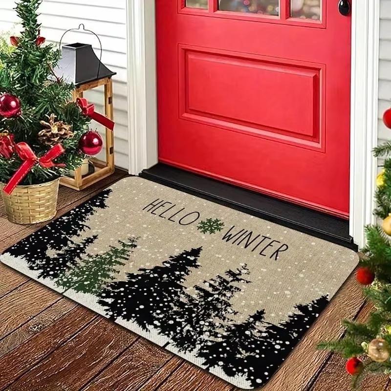 VIKAMA Christmas Crystal Velvet Floor Mat Entrance Door Floor Mat for Bathroom Quick-Drying Absorbent Pad Home Decoration