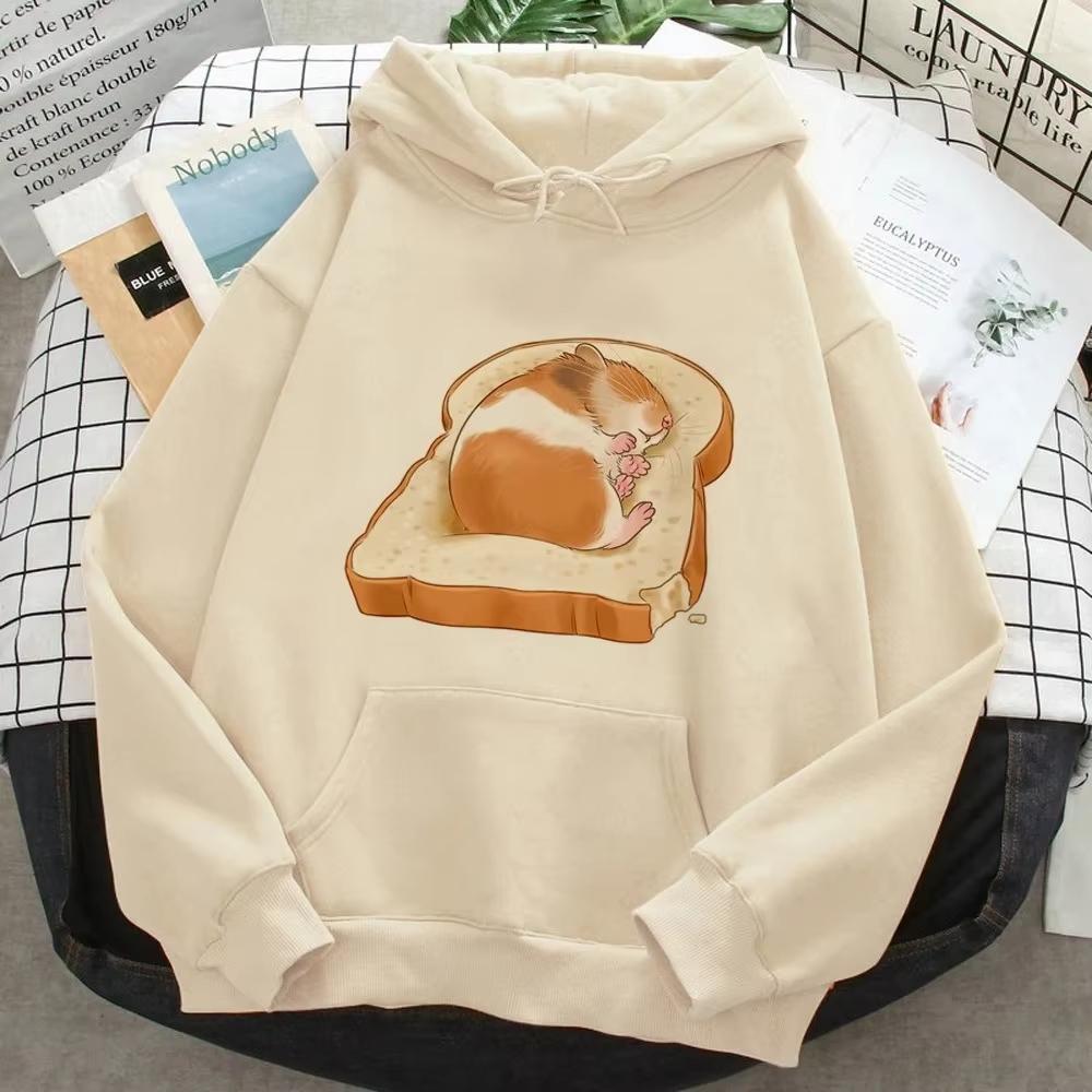 Hamster Cute Graphic Printed Hoodies Women Graphic Kawaii Anime Fleece Pulls Sweater Women Autumn Winter Hoodies Clothing