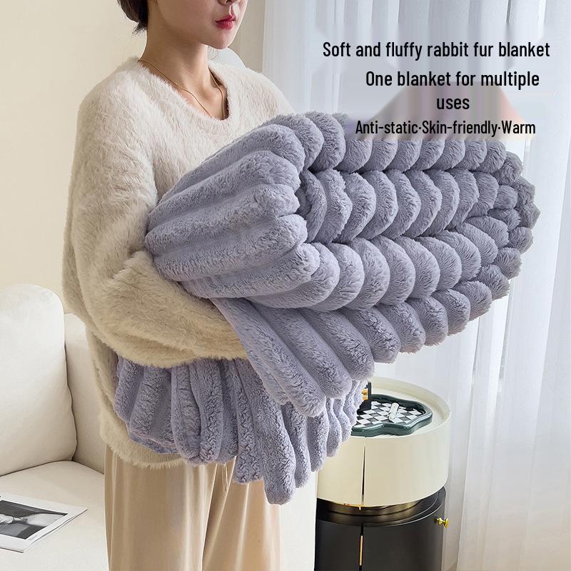 Thickened Coral Fleece Flannel Blanket - Rabbit Fur Nap Throw Milk Velvet Bed Cover