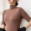 Summer Tops Turtleneck Solid Color Half Sleeve Slim Fit Smooth Wear