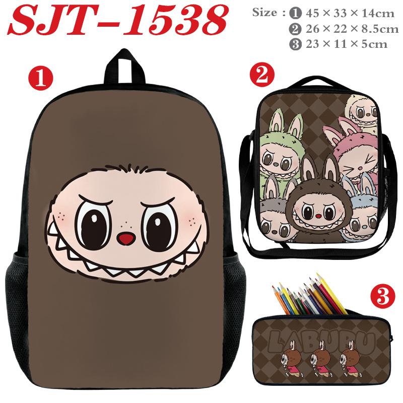 School Bag Labub Elf Peripheral Student Backpack Three-piece Set Backpack Shoulder Bag Pencil Case Study Set