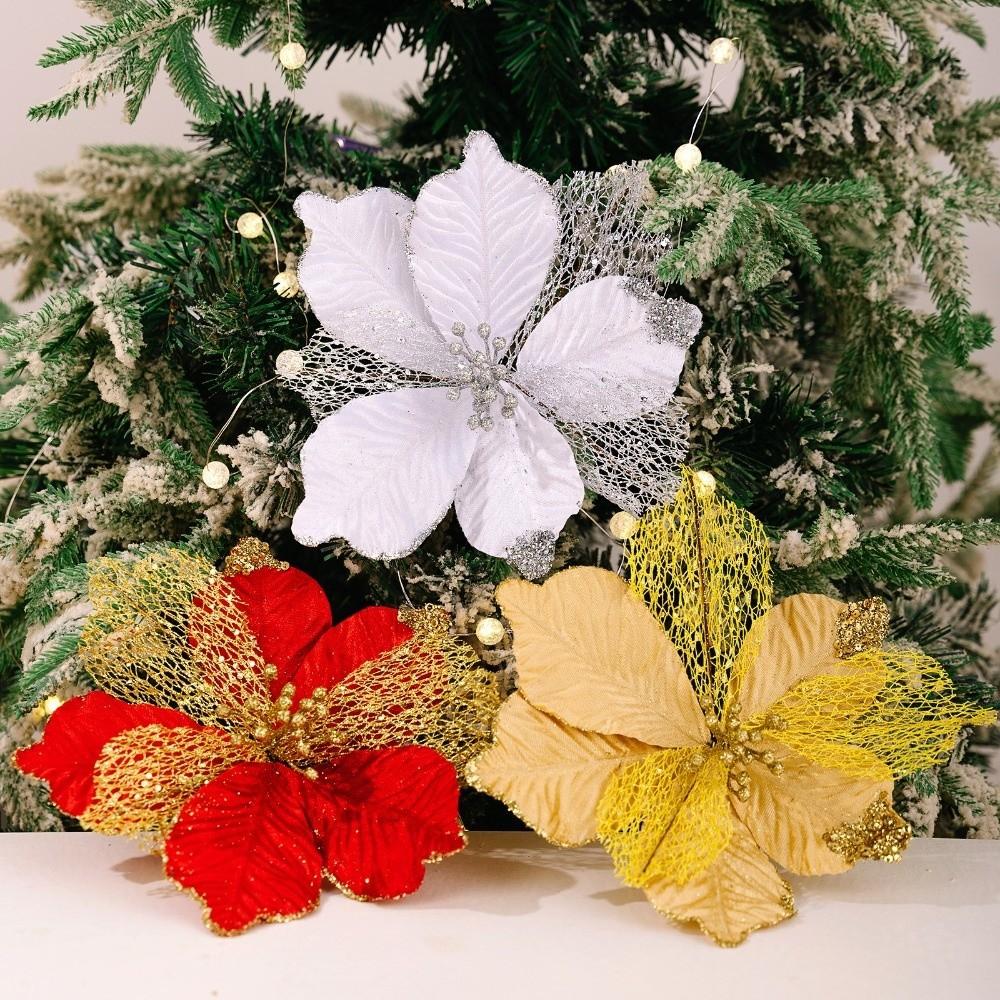 Maple Leaf Shaped Simulated Christmas Flowers Luxury Handmade Xmas Decorative Flowers Realistic Eternal Flower Holiday Decor