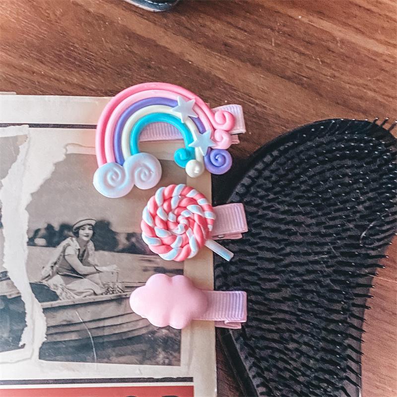 Real Shot New Cute Girl Cloud Lollipop Rainbow Hairpins Cartoon Bobby Pin Hair Clips For Girls Children Headband Kids Accessories