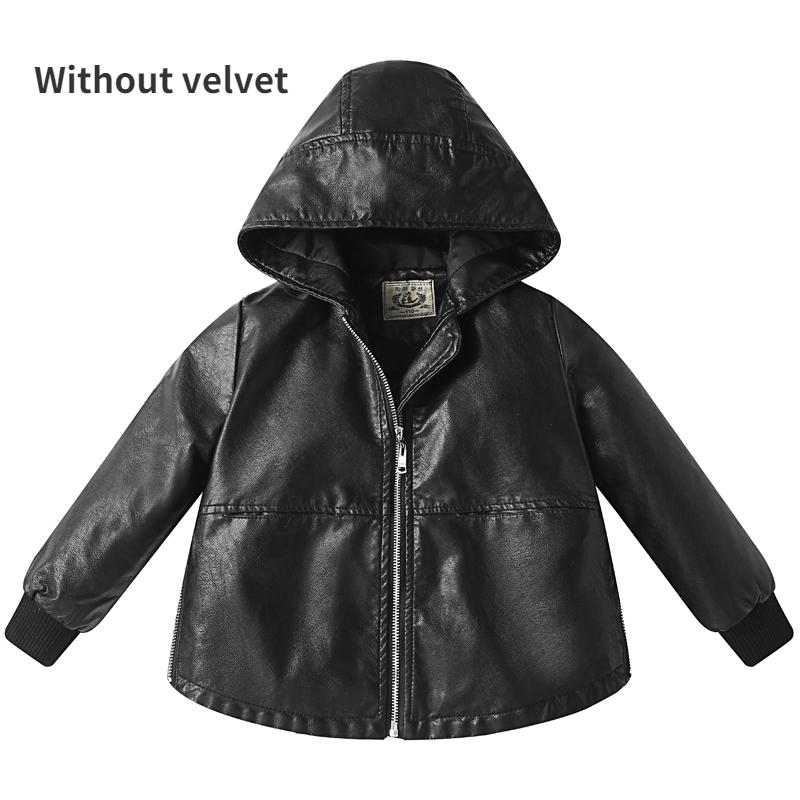Детская одежда, кожаные куртки для мальчиков и девочек, весенне-осенние тонкие и зимние флисовые куртки с капюшоном на молнии в корейском стиле