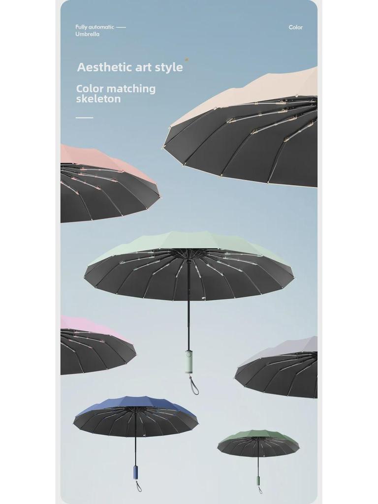 16-Rib Automatic Folding Morandi Color Umbrella with UV Protection