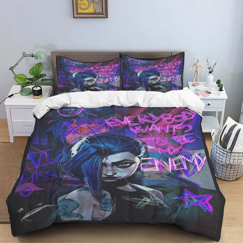 Cartoon Game Jinx Arcane_ League of Legends Комплект постельного белья King Twin Double Child 3 Piece Micofiber или Polyester Duvet Cover Sets