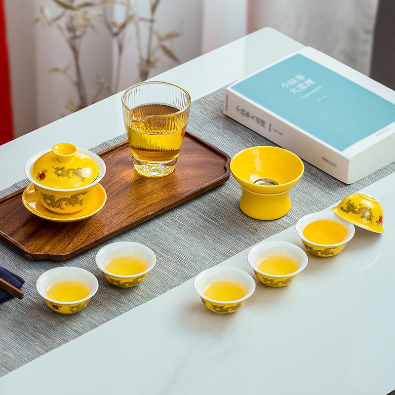 Year of the Dragon Kung Fu Tea Set Home Living Room Office Light Luxury Tea Gift Box Cover Bowl Teacup Complete Set Printing