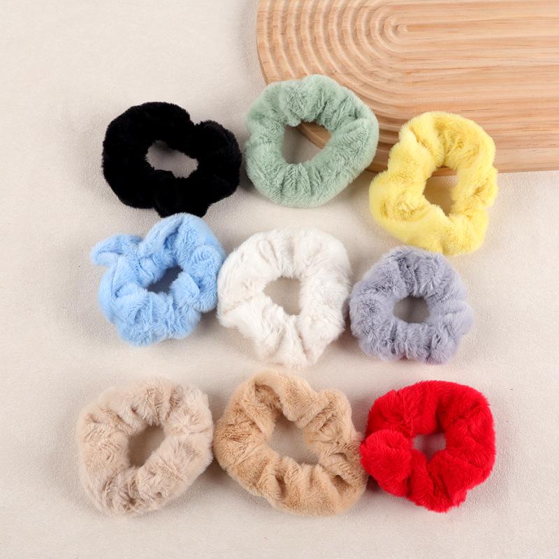 Яркая теплая плюшевая резинка для волос - Высокоэластичный держатель для хвоста для осени и зимы