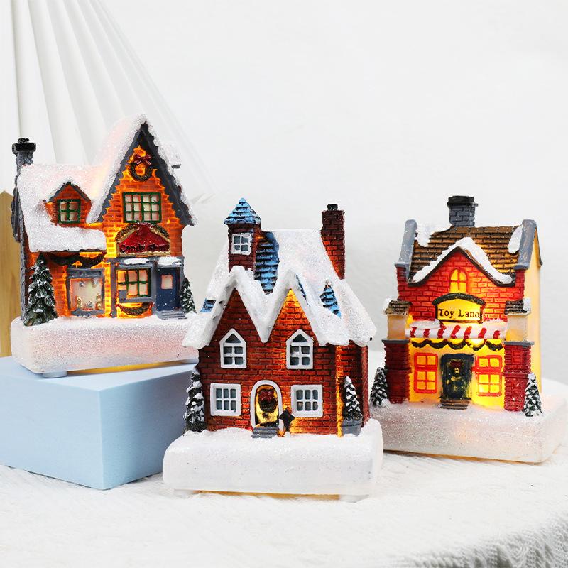 Glowing Christmas Cabin House with Led Lights Christmas Story Village Houses Festival Ornament Christmas Atmospheres Decor Props