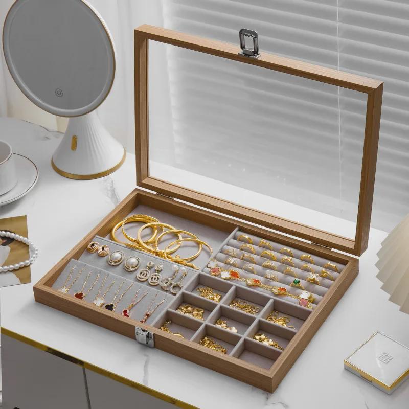 Transparent Dustproof Velvet Jewelry Box for Earrings, Bracelets, and Necklaces