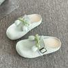 Fashion Women's Summer New Round Toe Deep Mouth Bow Flower Non-slip Wear-resistant Flats Platform Baotou Half Slippers Zapatos Mujer