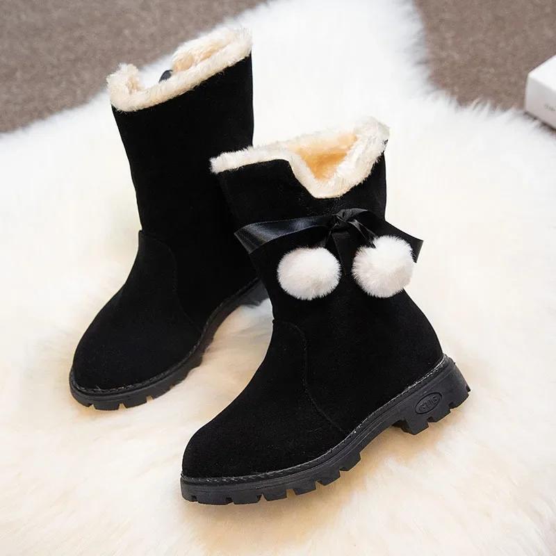 Детские зимние ботинки, ботинки для снега, плюшевые, детские хлопковые ботинки, ботинки принцессы для девочки, нескользящая детская обувь, модные утепленные ботинки