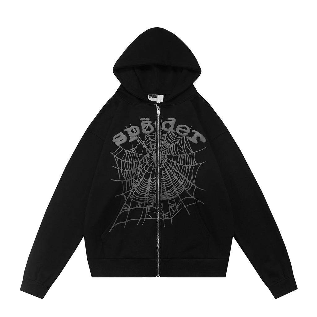 Cross-border beauty tide sp5der loose American hip-hop street casual loose and versatile pure cotton hooded sweater printing