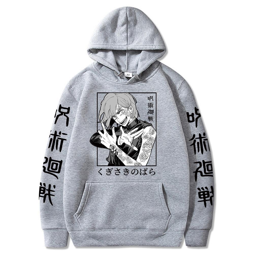 Толстовки Jujutsu Kaisen Kugisaki Nobara, толстовки с капюшоном в стиле аниме, толстовка с карманами Y2k, уличная одежда, пуловер большого размера, мужская одежда