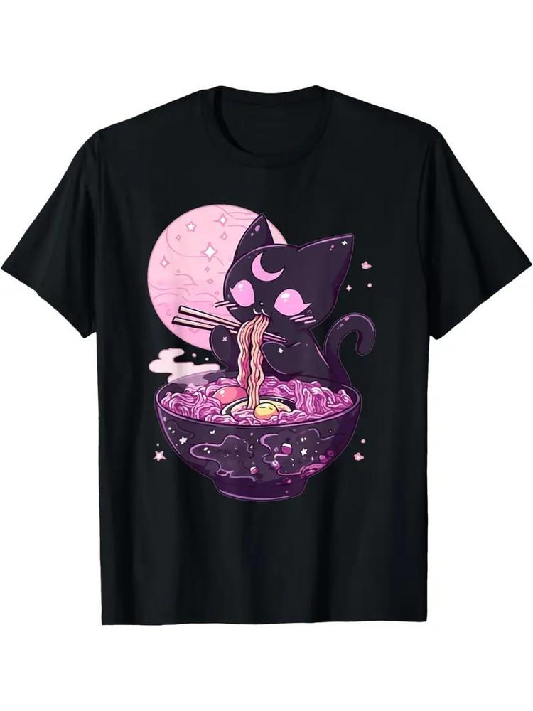 1 cute and weird cat ramen T-shirt men039;s casual cotton T-shirt round neck sli Unisex T-Shirt