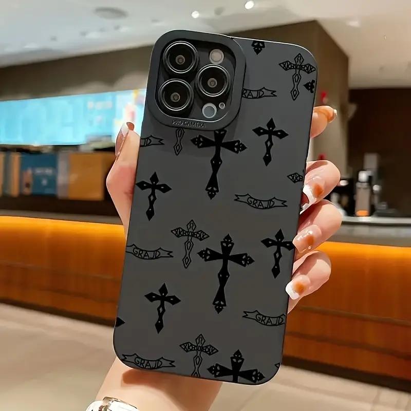 Чехол для телефона iPhone 16 15 14 11 12 13 Pro Max Mini 7 8 Plus X XR XS Max SE 16E Черный с принтом креста Ударопрочный Мягкая крышка