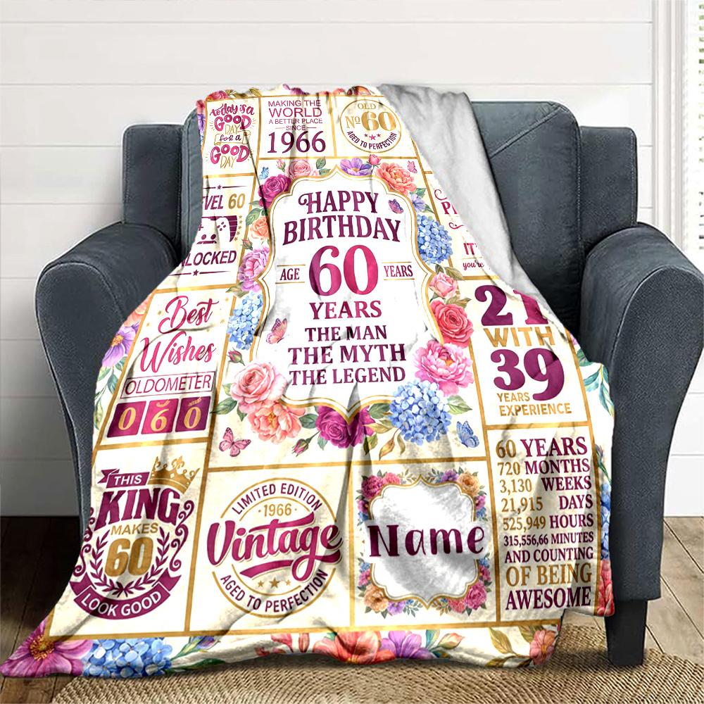 Happy 60Th Birthday Blanket Personalized Name Soft Warm And Versatile For Sofa Bed Office And Travel Machine Washable Comfortable In All Seasons Best