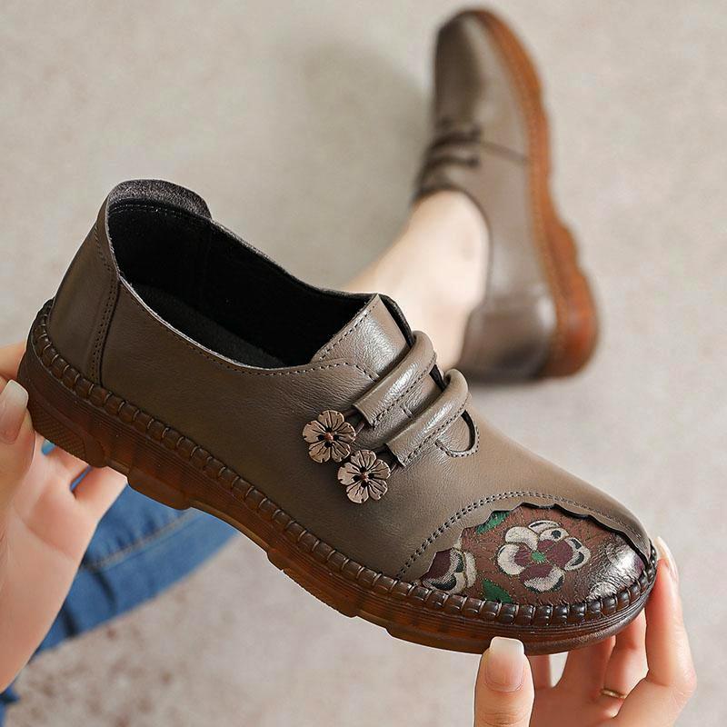 2023 модная женская обувь, лоферы из натуральной кожи, женская повседневная обувь, мягкая удобная обувь для мам, женская нескользящая обувь на плоской подошве