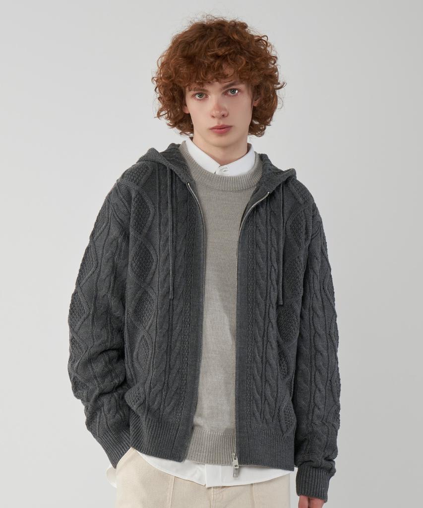 UNTAPPED STUDIO Oversized 2-Way Aran Cable Knit Zip-Up Hoodie 5 Colors