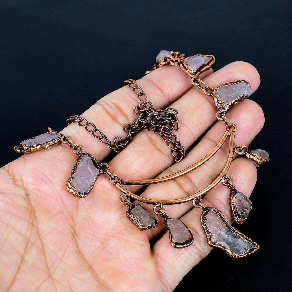 Ожерелье из розового кварца ручной работы, новейшего дизайна, ювелирное изделие, ожерелье из гальванизированной медью драгоценного камня, подарок для мамы