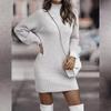 Turtleneck Sweater Dress Women's Long Sleeve Knitted Dress Solid Color