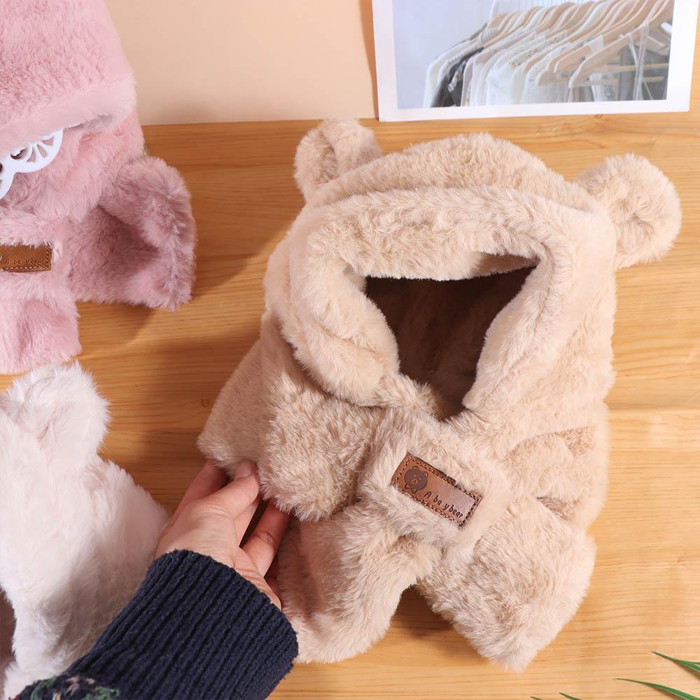 Soft Warm Baby Bear Plush Hat Winter Ear Protection Hats Cute One-Piece Hat Scarf  Boy Girls