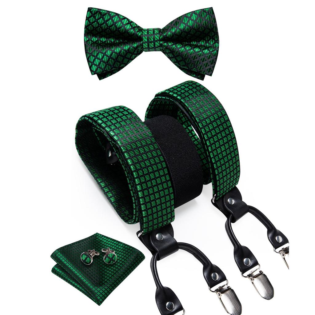 Dibangu Мужские подтяжки, регулируемые подтяжки, галстук-бабочка, карманные квадратные запонки, набор для мужчин, ширина 3,5 см, эластичные