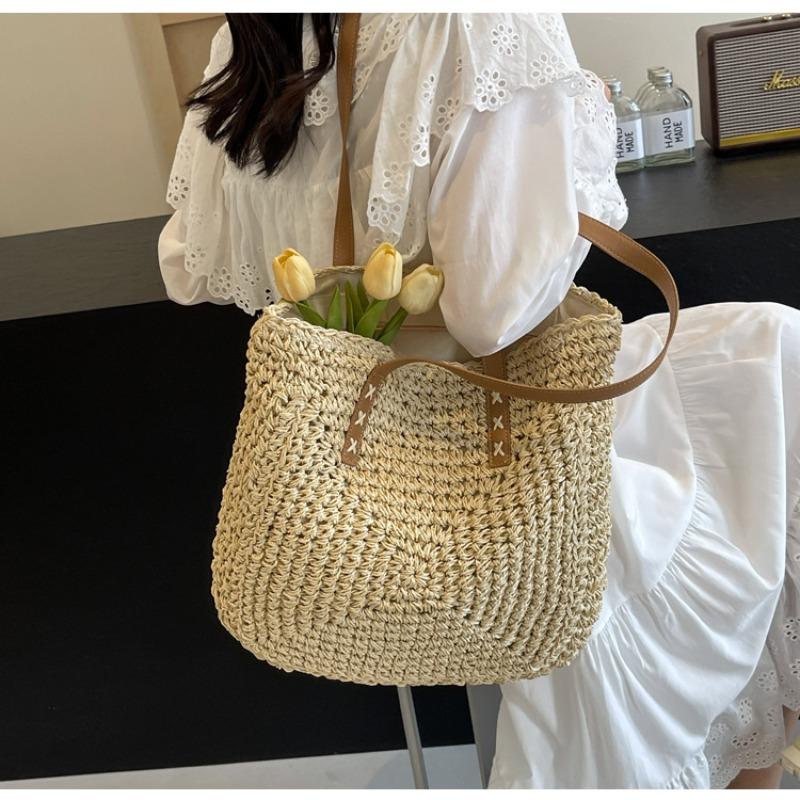 New shoulder straw bag hand-woven bag women's large-capacity tote bag seaside vacation beach bag