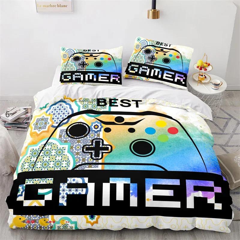 Игровой комплект постельного белья Twin Full Size Детская наволочка с геймпадом Для мальчиков и девочек Декор спальни Полиэстер Чехол на одеяло с геймпадом