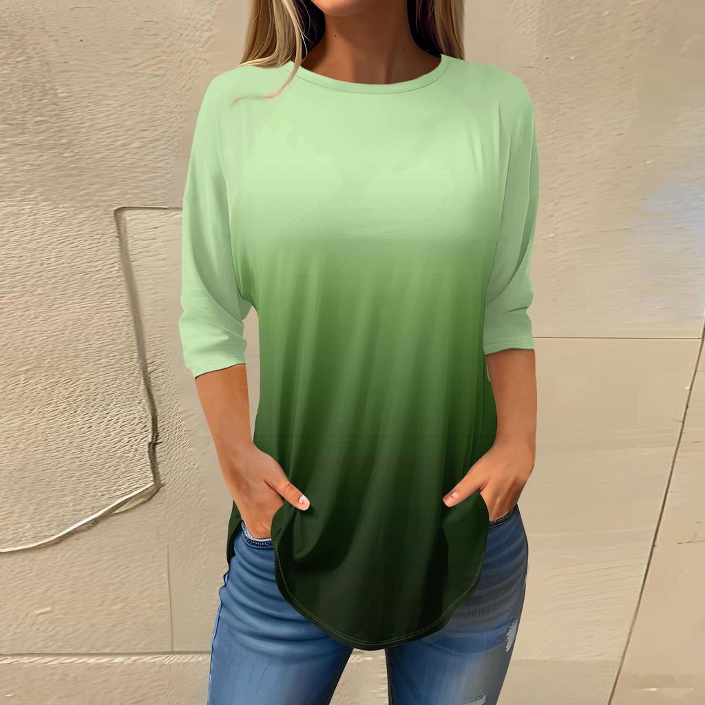 Women's Fashion Casual Going Out Tops Printed Raglan Sleeve 3/4 Sleeve Pullover Round Neck Tops