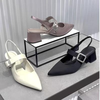 В наличии: CHENGMAIZU Осенние туфли на высоком каблуке с острым носком и стразами, ремешок сзади, закрытый носок, женский стиль K-0231