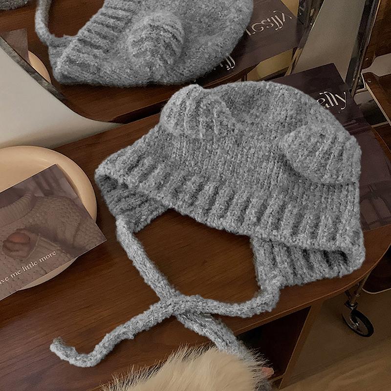 Зимняя женская шапка с милым медведем, теплая плюшевая однотонная шапка