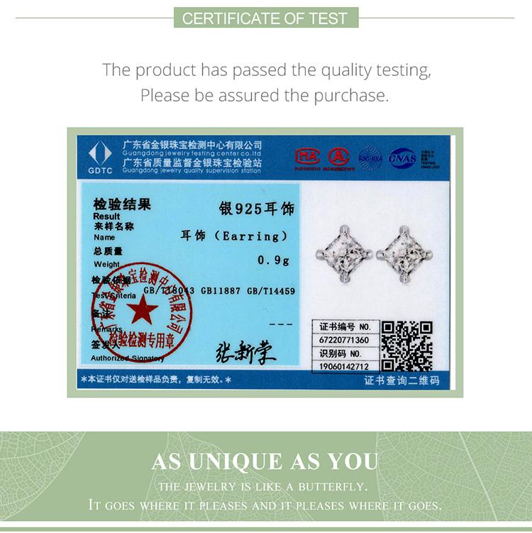 BAMOER 925 Sterling Silver Simple Square Zircon Stud Earrings for Women Trendy Shining Ear Studs Fine Jewelry Gift