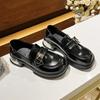 2023 Women's Mary Jane College-Style Leather Loafers with Metal Buckle and Thick Sole for Height Boost In JK Uniform Style